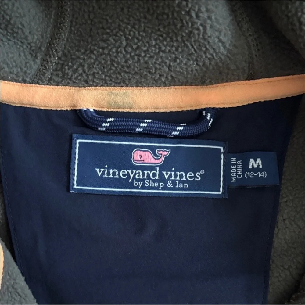 Vineyard Vines Navy and Olive Shep Fleece with Orange Zipper